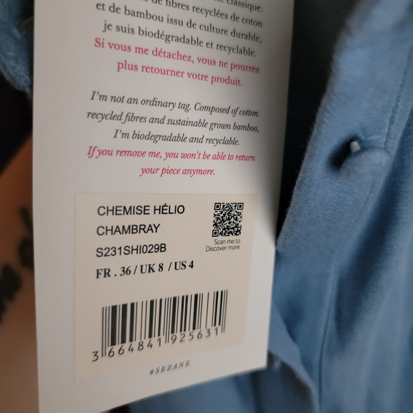 Sezane Helio Shirt in Chambray NEW - Picture 14 of 14